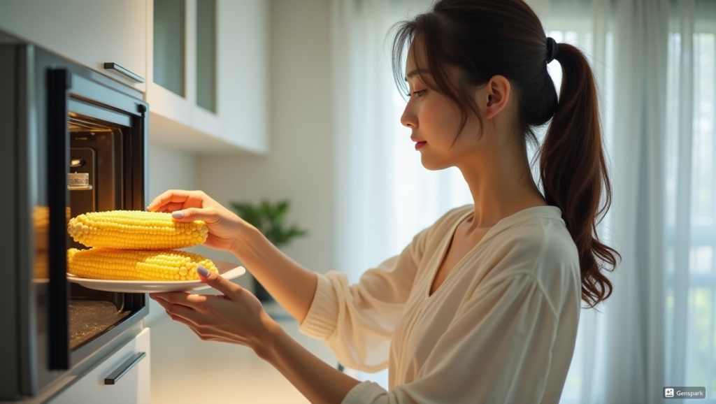 옥수수를 전자레인지에 넣는 모습
